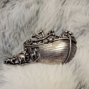 Vintage Pewter Noah's Ark Brooch